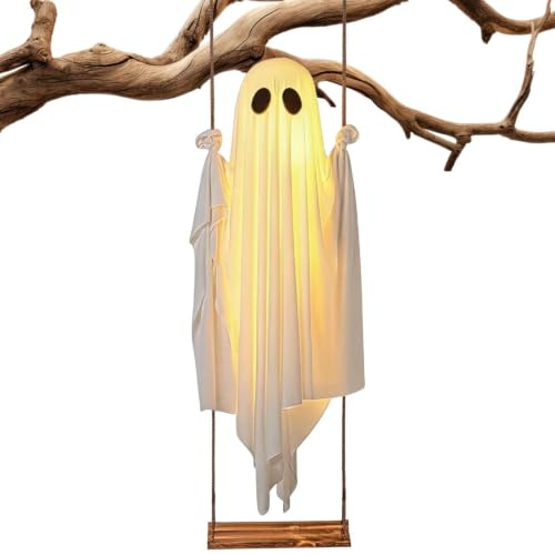 Swinging Ghost 1,5 m söt justerbar fjärrkontroll ljusslinga | Lys upp svängande spökdekoration för gren fönsterram veranda gårdsplan staket uteplats gräsmatta