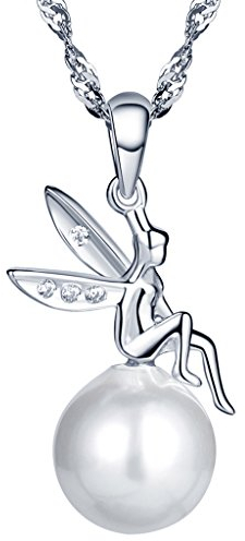 Yumilok 925 Sterling Silber Perle Eleganter Engel Charm Anhänger Halskette Kette mit Anhänger für Damen Mädchen