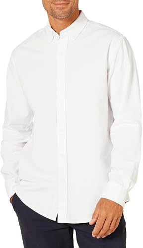 Amazon Essentials Camisa Oxford de Manga Larga y Corte Regular Hombre, Blanco, XS