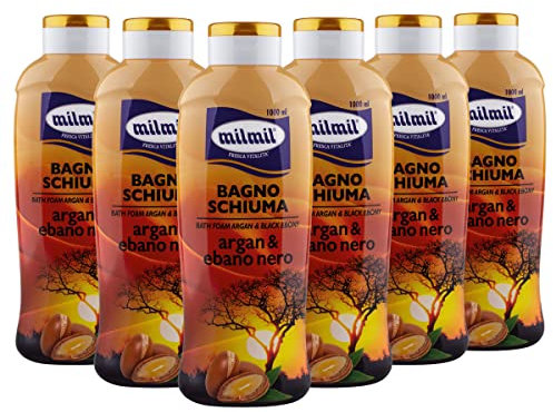 MILMIL - Schaumbad Argan & Ebenholz Schwarz - 1000 ml - Packung mit 6 Stück