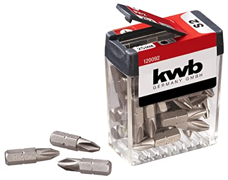 KWB PH2 Bits dispensador de caja – 25 Juego de Bits de Juego con puntas de destornillador PH2, 25 mm Longitud, forma C 6.3 y 1/4 Diámetro con caña hexagonal de