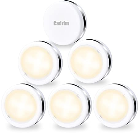 Cadrim Night Lights 6 Pack Under Cabinet Lights Closet Lighting Wardrobe Cupboard Lights with Remote Controls Battery Powered LED Lights Kitchen Bookcase Showcase Brightness Adjustable Wireless Timer