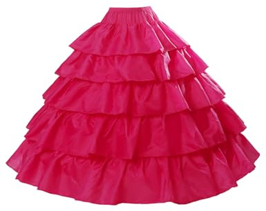 BEAUTELICATE Sottogonna Sposa Lungo A-Line Crinolina Sottogonna Donna 4 Cerchio con 5 Strati Balze per Matrimonio Carnevale Abito da Sera Anni 50 Hallowen Rockabilly (Rosa, S-M)