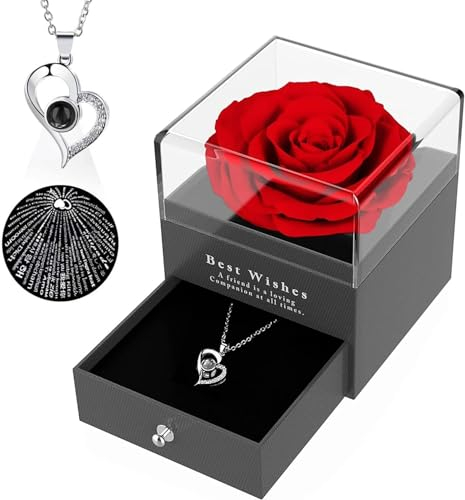 MONODEAL Cadeau Femme, Rose Eternelle Cadeau Fete des Meres, Anniversaire Fête des mères Mariage pour Femme Maman, Anniversaire Cadeaux romantiques pour Elle (Rose Rouge)