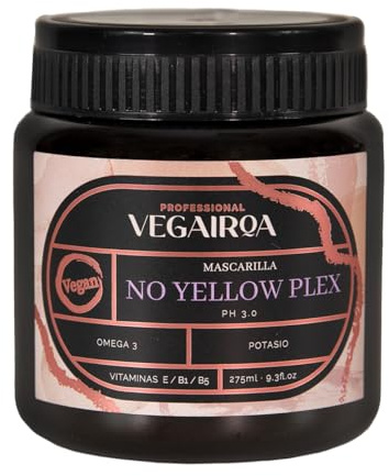 VEGAIROA - No Yellow Plex Mascarilla - Mascarilla Neutralizadora Tonos Amarillos y Naranjas - Hidratación Profunda - Pigmento Violeta - Para Rubios Decolorados - Peluquería Profesional Vegana - 275ml