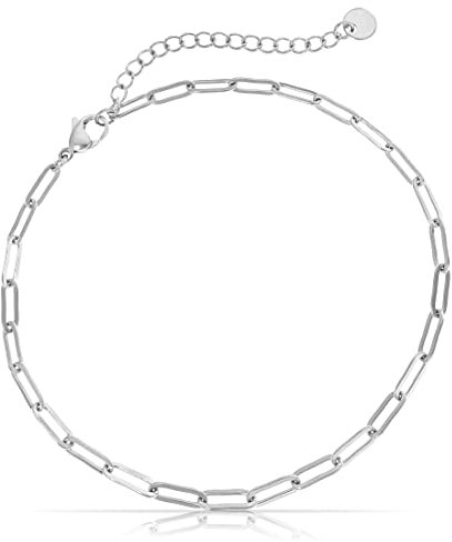 Edelstahl Damen Fußkettchen mit starkem Karabiner-Verschluss - in verschiedenen Designs - Frauen Fußkette Gold oder Silber - Mädchen Fußschmuck - Geschenk für Sie (Silber Figaro)