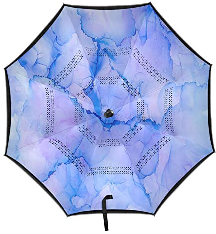 Vnurnrn Translucent Paints Blue Marble Automatic Inverted Umbrella Auto Open Close Windproof Car Reverse UV Protection Travel Umbrellas for Rainy Beach Women