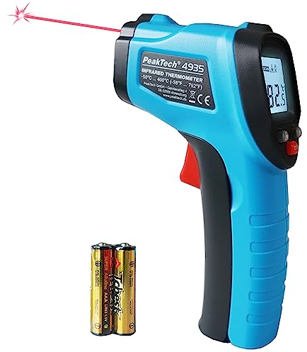 PeakTech 4935 thermomètre/pyromètre infrarouge avec laser, -50°C ... 400°C, rapport de point de mesure 12:1, pour une mesure rapide de la température de surface 0.5sec, émissivité 0,95 fixe