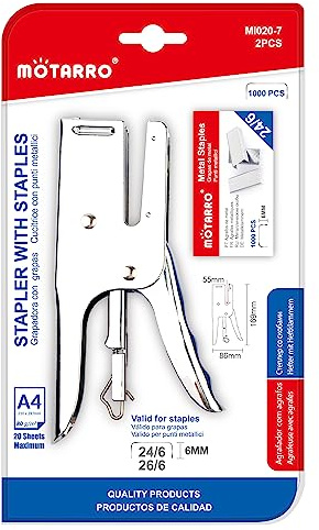 Motarro Heavy-Duty Full-Strip Metal Plier Stapler, Large Capacity Stapler with Standard 24/6 Metal Staples 1000 pcs for Desktop Work Office & School Supplies