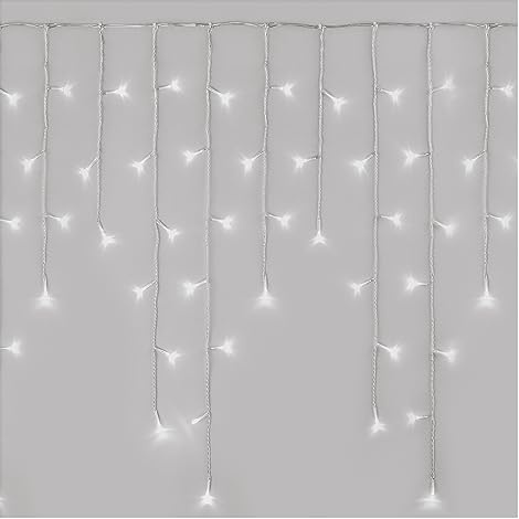 EMOS LED-Eisregen Lichterkette, 5m Weihnachtslichterkette + 5m Zuleitung, 8 Lichtmodi, Fernbedienung und Netzteil mit Timer, 300 LEDs, IP44 für Innen und Außen, Kaltweiß