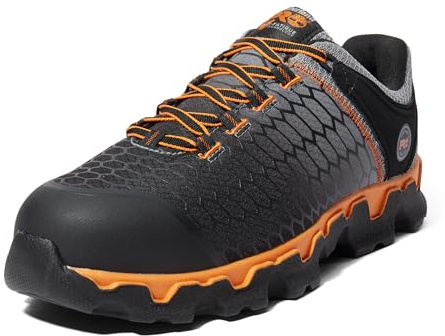 Timberland PRO Men's Powertrain Sport Alloy Safety Toe Static Dissipative Industrial Athletic Work Shoe, Black/Grey/Orange-2024 New, 13 W