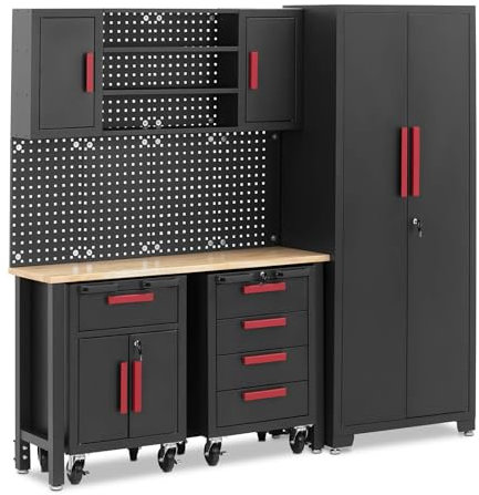 MSW MSW-GTC-200G Armadio modulare da officina, 132 x 42,7 x 2,5 cm, pannello forato, 2 contenitori arrotolabili, armadietto per attrezzi in metallo