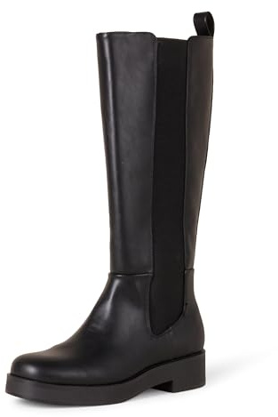 Amazon Essentials Women's Tall Gusset Boots, Chunky Heel, Square Toe, Black, 5.5