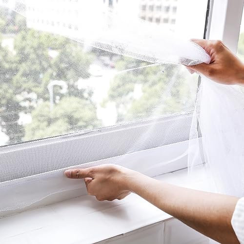 Self Adhesive Window Screen Netting Mesh Curtain, Fiberglass Window Screen Netting Mesh Curtain, Reusable & Collapsible Fine Wire Mesh with Sticky Tape Fitted to Multiple Windows Fly Window Screen