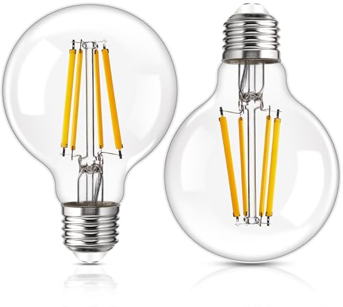 Genixgreen Bombillas LED E27 regulables, G80 12 W Edison bombillas estilo retro globo filamento blanco cálido 2700 K bombilla decorativa, equivalente a 100 W, 2000 lm, vidrio transparente, paquete de