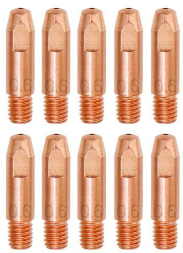 RYXZEN 10 Stück 0.6MM Kupfer Kontaktspitze Schweißdüsen Stromdüse M6 0.0236 Zoll Schweissgerät Schweißzubehör Verschleißteile Set für 24KD MB24 MIG MAG Schweißbrenner