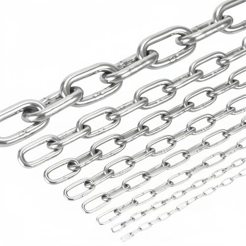 Ymeibe Metal Utility Chain, 304 Stainless Steel Safety Chains Clothesline Hardware Long Link Chain Rings Heavy Duty Coil Chain for Hanging Pulling Towing (2mm/5ft)