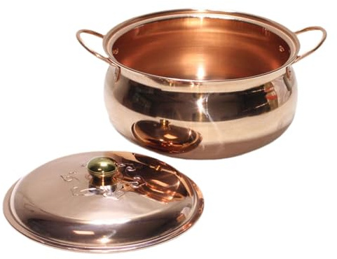Fenteer Copper Soup Pot Copper Cooking Pot Thickened Kitchen Supply Saucepan Hot Pot with Lid for Induction Cooker Camping Restaurant, 28cm