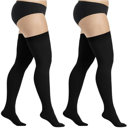 TUONYIS 2 Pairs Large Size Thigh High Socks for Women Girls, Women Thigh High Socks Over the Knee Sock Ladies Extra Long Boot Stockings Leg Warmers (Black)