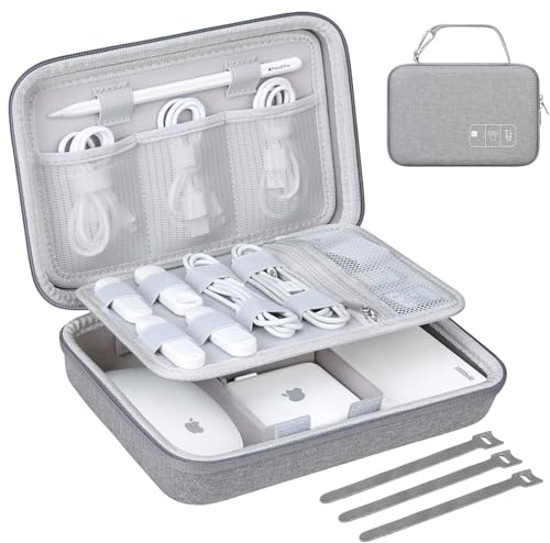 Lacdo Hard Travel Electronic Organizer Fodral för MacBook Strömadapter Laddare, Kablar, Sladdar, Apple Pencil, Mus, Power Bank, USB-minne, SD-kort EVA Skyddande Bärbara Tillbehör Väska, Grå