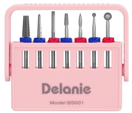 Delanie 7-delars nagelfil med 3/32 tum slipskor i volframkarbid och diamant, nagelfilverktyg för professionellt bruk för att ta bort akrylgellack och nagelband