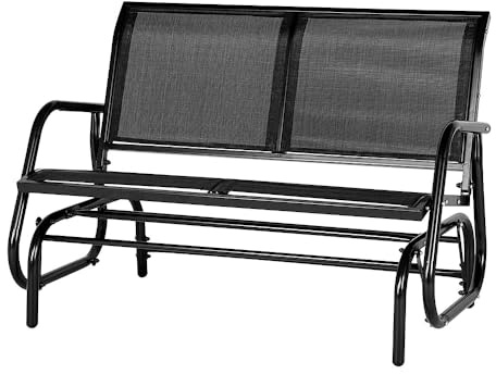 YODOLLA Banc de Jardin 2 Places, Métal Banquette d' Extérieur avec Accoudoirs & Dossier, Jardin, Arrière-Cour, Porche,119 x 70 x 85 cm, Noir