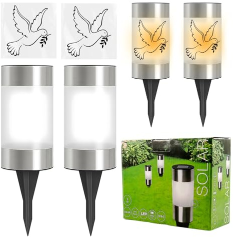 TaimeiMao 2 pezzi LED luce solare per tomba colomba luci per tomba per esterni, con picchetto da terra luce tombale candela commemorativa,giardino per esterni lampada solare a tubo LED