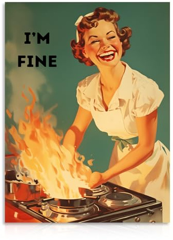 Dazzlewall divertente poster di arte della parete della cucina, foto della casalinga felice degli anni ' 50 per la camera da letto cucina sala da pranzo arredamento 30×40 cm senza cornice