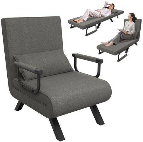 UISEBRT 3-i-1 bäddsoffa, mörkgrå, gästsäng, hopfällbar bäddsoffa med sängfunktion för vardagsrum, sovrum, balkong, lastkapacitet upp till 150 kg