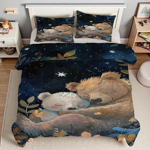 Piumino Matrimoniale Orsacchiotto Cartone Trapunte Albero Grande Piumone Imbottito Resistente Lavabile, Super Morbida Trapunta, piumini 240x260 cm in Microfibra Reversibile e 2 Federa 50x80 cmT258