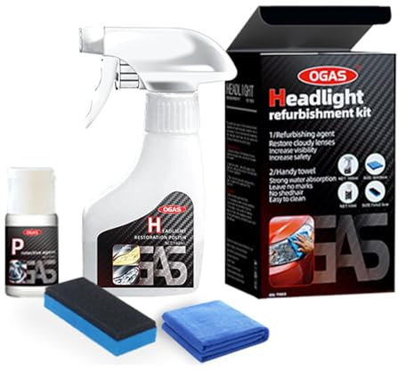 Aosrioylt Spray for La Restaurazione dei Fari Ogas, Kit di Riparazione Auto, Pulizia E Lucidatura in Ceramica Rimuove Ingiallimento Ossidazione, Estremamente Idrofobo Tutti I Veicoli(1pc)