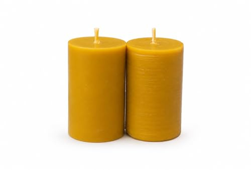 [PACK DE 2] Vela de cera de abeja 100% natural - Hechas a mano - 8 horas de combustión - Vela decorativa artesanal - Sin aromas ni añadidos - Producida en España - (2 x 90 gr - 7 x 4 cm)