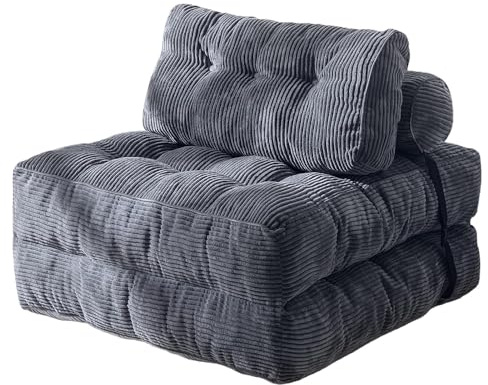 BEOSIOR Folding Sofa Bed, Convertible Sleeper Chair with Pillow Foldable Mattress with Back Support, Portable Fold Out Chair Bed Comfy Floor Sofa Lounge for Living Room Bedroom, Dark Grey