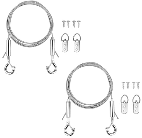 2PCS Cuerdas Colgantes Ajustables De Acero Inoxidable De 1,5 M Con Ganchos, Cuerda Para Colgar Cuadros Y Marcos De Fotos, Sistema De SuspensióN Resistente Para Espejos, Decoraciones De Pared