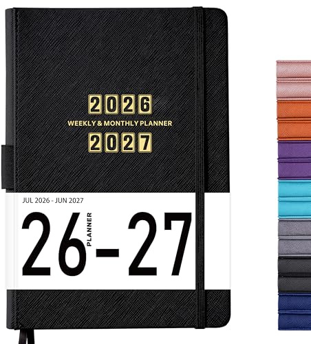 Planner 2026-2027 - Jul. 2026 - June. 2027, 2026-2027 Planner, 12-Months 26-27 Planners Weekly and Monthly, 5.75 x 8.25, Saffiano Leather with Thick Paper, Back Pocket with Notes Pages