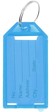 Plastnyckeletiketter nyckelbricka plast bagage namn ID-etikett med delad ring etikett fönster pappersetikett inlägg för nycklar, bagage, personliga föremål 5.5x2.8cm/2.17x1.1 BLÅ