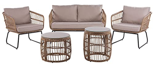 Beliani Stilvolles Gartenmöbel Set Polyrattan mit Auflagen in Beige Ravello