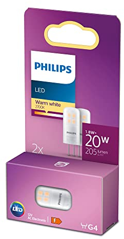 Capsula LED Philips trasparente - 20 W - G4 - luce bianca calda - 2 pezzi
