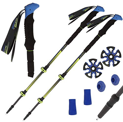 Viking Carbon Lot de 2 bâtons de Trekking télescopiques Pliables en Carbone pour Homme et Femme Noir/Bleu 65-135 cm