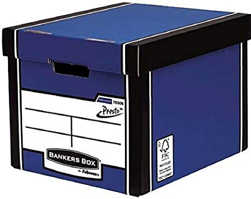 BANKERS BOX Premium Archivbox Heavy-Duty, sehr stabil, 1-Sekunden-Aufbau dank PRESTO-System, 100% recycelt, aus nachhaltigen Quellen, mit separatem Deckel, Farbe: blau, 5 Stück