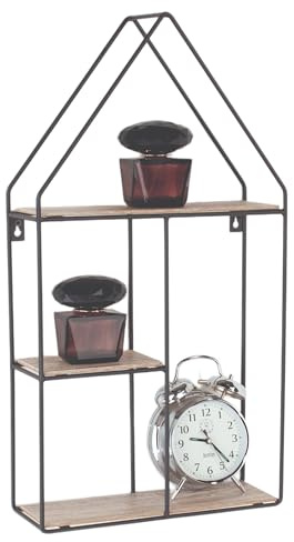 Core Products, Loft Wire House Shaped Display Wall Shelf - Black Metal Frame and Wood Effect