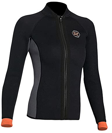 Wetsuit Top Jacket Women Men 3MM Neoprene Long Sleeve Dive Scuba Wet Suit Shirt, 2MM 1.5MM Warm Front Zipper Wetsuits Shirts Vest Surfing Swimming Snorkeling Kayaking Suit in Cold Water Sports