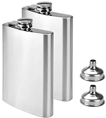 Exbrith 2 Pezzi Fiaschetta Portatile con Imbuto, Pratica Fiaschetta con Imbuto, Fiaschetta in Acciaio Inossidabile, per Arrampicata, Campeggio, Barbecue, Bar, Feste (con 2 Imbuti)
