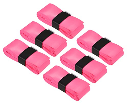 PATIKIL 43.3 Nastro Impugnatura Racchetta Tennis con Buco 6 Pezzi PU Overgrip Elasticizzato Antiscivolo Assorbe Sudore per Badminton Canna Pesca Rosa