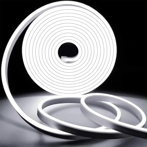KSIBNW Neon LED Streifen Kaltes Weiß, 5m Led Strip Mit Netzteil Und Led Controller,230V Flexibler Wasserdichter IP65 Neonlichtstreifen für Schlafzimmer, Innen und Außenbereich, DIY Dekoration
