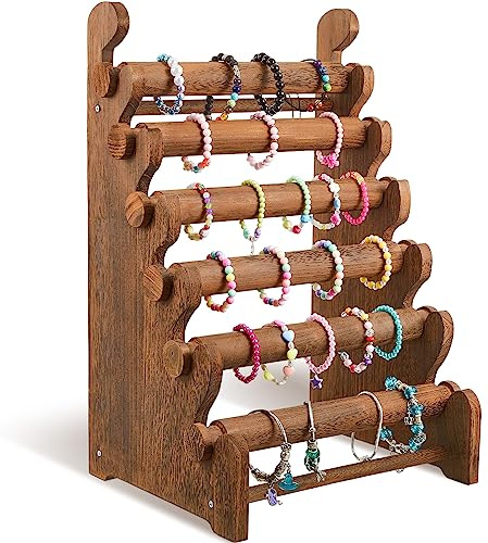 Marsui Wooden Bracelet Stand and Display 6 Tier Bracelet Holder Organizer Displays for Selling Stand for Jewelry Bangle Watch Store Showcase Home Storage Display, 19.3 x 10.83 x 3.15 inches, Wood