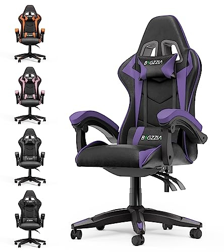 bigzzia Gaming Stuhl Ergonomisch - Gamer Stühle mit Lendenkissen + Kopfstütze Gaming Chair Höhenverstellbar Bürostuhl Computerstuhl für Erwachsene Mädchen Junge, Schwarz-Lila