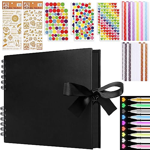 Photo Album Scrapbook With 80 Black Pages, 9 Metallic Marker Pens, Rust-Free Binding and Sturdy Hard Cover - for Couples, Baby, Personalized Memories