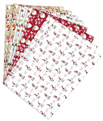 8 Fogli Carta Regalo Natale 70x50 Cm - Carta da Regalo Natalizia per Regali Bambini- Kit Carta da Pacchi - 8 Fogli Carta Kraft per Imballaggio Regali di Natale - 4 Motivi Natalizi Colorati