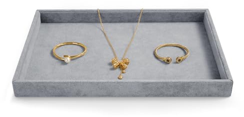 Papten Velvet Jewelry Tray Stackable Jewellery Display Jewellery Organiser Tray for Ring Earring Necklace Pendants Bracelet Pin Badge Sunglasses Watch(Grey)